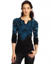 Lucky Brand Women's Faded Peacock Thermal Tee