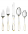 The Yamazaki Victoria place setting brings understated grandeur to the table in polished stainless steel with intricate gold-plated tassels and beaded accents. A traditional silhouette adds to its old-world appeal.
