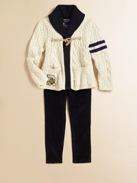 A stylish cardigan is rendered in a hearty cable knit with a shawl collar and varsity details for a preppy, heritage-inspired look.Oversized ribbed shawl collarLong sleevesSingle toggle closureHip pocketsCottonMachine washImported A stylish cardigan is rendered in a hearty cable knit with a shawl collar and varsity details for a preppy, heritage-inspired look.Oversized ribbed shawl collarLong sleevesSingle toggle closureHip pocketsCottonMachine washImported