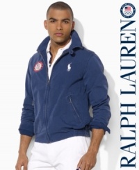 A lightweight jacket is crafted from durable cotton canvas with a bold country patch, celebrating Team USA's participation in the 2012 Olympics. A lightweight jacket is crafted from durable cotton canvas with a bold country patch, celebrating Team USA's participation in the 2012 Olympics.