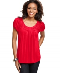 A pretty piece at a perfect price, from Style&co. The pintuck pleated collar and sleeves create just the right amount of volume! A pretty piece at a perfect price, from Style&co. The pintuck pleated collar and sleeves create just the right amount of volume!