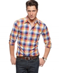 Pop in some plaid for a casually preppy look with this shirt from BOSS ORANGE. Pop in some plaid for a casually preppy look with this shirt from BOSS ORANGE.