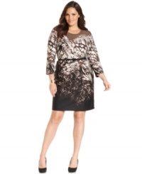 Make a lasting impression with Spense's three-quarter-sleeve plus size dress, accentuated by a belted waist.