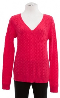 Aqua Coral Pink Cashmere Crew Neck Long Sleeve Cable Knit Sweater Large Aqua Coral Pink Cashmere Crew Neck Long Sleeve Cable Knit Sweater Large