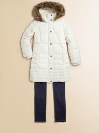 She'll brave the elements in style in this down-filled, quilted anorak design featuring ribbed knit cuffs She'll brave the elements in style in this down-filled, quilted anorak design featuring ribbed knit cuffs