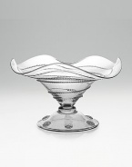 Hand crafted glass with ornate swirls put your favorite sweets on a pedestal. Mouth blown 4½H X 9W; holds 8oz Dishwasher safe Made in Czech Republic