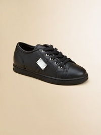 Plush leather kicks for your little princess in a lace-up silhouette.Lace-upLeather upper55% cotton/45% leather liningRubber solePadded insoleImported Plush leather kicks for your little princess in a lace-up silhouette.Lace-upLeather upper55% cotton/45% leather liningRubber solePadded insoleImported