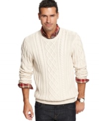 Paired with your favorite plaid, this chunky cable sweater from Tasso Elba provides perfect cold-weather style. Paired with your favorite plaid, this chunky cable sweater from Tasso Elba provides perfect cold-weather style.