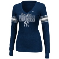 MLB Womens New York Yankees Earned Run Athletic Navy Heather Long Sleeve Deep V-Neck Tee By Majestic MLB Womens New York Yankees Earned Run Athletic Navy Heather Long Sleeve Deep V-Neck Tee By Majestic