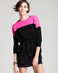 The details of this Aqua Cashmere color block sweater truly stand out. Three-quarter sleeves, rib trim and a deconstructed hem are a unique combination, making this pullover a smart (and trend-right) piece to update your wardrobe. The details of this Aqua Cashmere color block sweater truly stand out. Three-quarter sleeves, rib trim and a deconstructed hem are a unique combination, making this pullover a smart (and trend-right) piece to update your wardrobe.