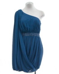 Aqua Dark Teal Chiffon One Shoulder Draped Cocktail Dress Aqua Dark Teal Chiffon One Shoulder Draped Cocktail Dress