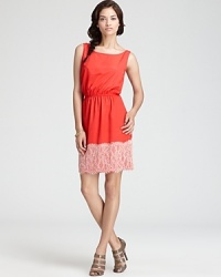 Ladylike lace lends a sweet touch to a cinched waist Aqua dress, rendered with a scoop back for an alluring exit. Ladylike lace lends a sweet touch to a cinched waist Aqua dress, rendered with a scoop back for an alluring exit.