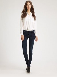 Expertly cut skinnies in a daringly dark wash with five-pocket styling and a dash of stretch. THE FITInseam, about 31THE DETAILSButton closureZip flyFive-pocket style98% cotton/2% elastaneMachine washMade in USA of imported fabricModel shown is 5'10 (177cm) wearing US size 2. Expertly cut skinnies in a daringly dark wash with five-pocket styling and a dash of stretch. THE FITInseam, about 31THE DETAILSButton closureZip flyFive-pocket style98% cotton/2% elastaneMachine washMade in USA of imported fabricModel shown is 5'10 (177cm) wearing US size 2.