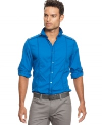 Take a break from boring button downs with this INC International Concepts shirt boasting cool epaulet details and a front stripe design. Take a break from boring button downs with this INC International Concepts shirt boasting cool epaulet details and a front stripe design.