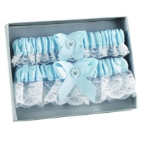Hortense B. Hewitt Wedding Accessories Double Heart Garter Set, Blue Hortense B. Hewitt Wedding Accessories Double Heart Garter Set, Blue