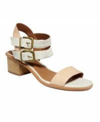 The Leyna sandals by Lucky Brand are a glam choice for sunny days with their subtle colorblocked upper and vintage-inspired silhouette. The Leyna sandals by Lucky Brand are a glam choice for sunny days with their subtle colorblocked upper and vintage-inspired silhouette.