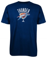 Sport your favorite team's winning spirit in this Oklahoma Thunder's tee by adidas. Sport your favorite team's winning spirit in this Oklahoma Thunder's tee by adidas.