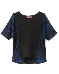 Update her wardrobe with super-hip staple: this easy Aqua top boasts a touch of black lace over cobalt blue. Update her wardrobe with super-hip staple: this easy Aqua top boasts a touch of black lace over cobalt blue.