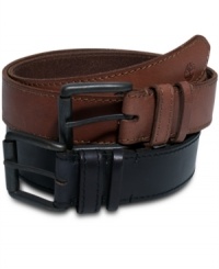 Hold yourself together with this sexy and dark antiqued brass roller buckle belt with edge stitching by Timberland. Hold yourself together with this sexy and dark antiqued brass roller buckle belt with edge stitching by Timberland.