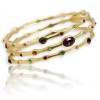 14K Gold Plated Set of Three Colored Gemstone Bangle Bracelets - Amethyst and colorful gemstones