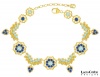European Style 24K Yellow Gold Plated over .925 Sterling Silver Flower Bracelet by Lucia Costin with Light Blue and Blue Swarovski Crystals, Set with Leaves and Fancy Charms