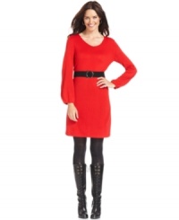 If you have tights and tall boots, you'll have an instant ensemble with this belted NY Collection sweater dress.