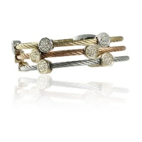 14K Gold Plated Cable Wire Bracelet Set - Rose, Gold and Silver with Cubic Zirconia Circles 14K Gold Plated Cable Wire Bracelet Set - Rose, Gold and Silver with Cubic Zirconia Circles