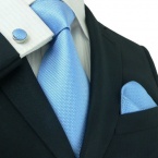 Landisun 16H Light Blue Solids Mens Silk Tie Set: Tie+Hanky+Cufflinks Exclusive