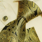 Gold neckties gift ideas man black silk neck tie cufflinks handkerchiefs set H6002
