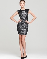 Leather-like details look edgy against ladylike lace, crafted with a crisp metallic finish. From Aqua. Leather-like details look edgy against ladylike lace, crafted with a crisp metallic finish. From Aqua.