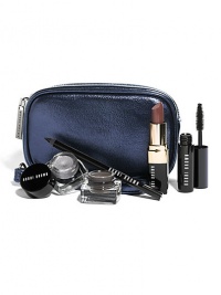 Designed to take you effortlessly from work to play, this limited edition set features Bobbi's award-winning long-wearing eye makeup formulas and perfect nude lipstick. Everything you need to get budge-proof, standout eyes, with two shades of Long-Wear Cream Shadow, a Long-Wear Eye Pencil and a mini Intensifying Long-Wear Mascara for a lush-lash finish. Complete the look with Bobbi's rich lip color in Brownie Pink. It's makeup, simplified and oh-so-chic in a metallic zip pouch. Made in Canada.