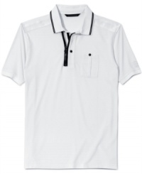Prep goes urban with a short-sleeved polo from Sean John that puts a zipper where the tired old button-through used to be. Prep goes urban with a short-sleeved polo from Sean John that puts a zipper where the tired old button-through used to be.