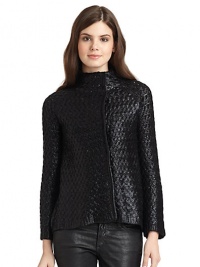 THE LOOKWax-coated knitMockneckLong sleevesSide snap-frontTHE FITAbout 23 from shoulder to hemTHE MATERIALCotton/acrylicCARE & ORIGINHand wash coldImportedModel shown is 5'10 (177cm) wearing US size Small. THE LOOKWax-coated knitMockneckLong sleevesSide snap-frontTHE FITAbout 23 from shoulder to hemTHE MATERIALCotton/acrylicCARE & ORIGINHand wash coldImportedModel shown is 5'10 (177cm) wearing US size Small.