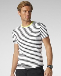 A pop of neon gives a sporty transformation to our nautical-inspired crewneck, crafted from soft, light-as-air slub jersey for stylish comfort. A pop of neon gives a sporty transformation to our nautical-inspired crewneck, crafted from soft, light-as-air slub jersey for stylish comfort.