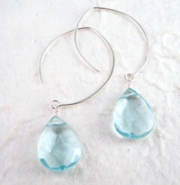 Teardrop Stone on Modern Elliptical Sterling Silver Hook Earrings, Aqua