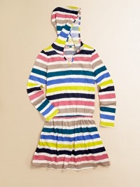 Vibrant stripes and an attached hood make this sweet knit an every day essential.Attached hoodLong sleevesPullover styleDrop-waist with elasticCottonMachine washImported Vibrant stripes and an attached hood make this sweet knit an every day essential.Attached hoodLong sleevesPullover styleDrop-waist with elasticCottonMachine washImported