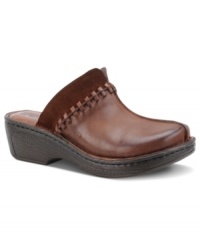 A real stitch: subtle details on Born's Ellendale clog lend a folksy touch, with an open heel and rich leather. A real stitch: subtle details on Born's Ellendale clog lend a folksy touch, with an open heel and rich leather.