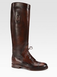 Menswear-inspired leather design with a lace-up front. Stacked heel, 1 (25mm)Shaft, 16¾Leg circumference, 15Leather upperPull-on styleLeather lining and solePadded insoleMade in Italy Menswear-inspired leather design with a lace-up front. Stacked heel, 1 (25mm)Shaft, 16¾Leg circumference, 15Leather upperPull-on styleLeather lining and solePadded insoleMade in Italy