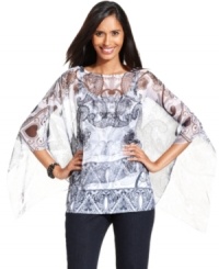 Airy and light, make a heavenly impression with Style&co.'s chiffon printed poncho. The accompanying camisole coordinates for a well-matched look. Airy and light, make a heavenly impression with Style&co.'s chiffon printed poncho. The accompanying camisole coordinates for a well-matched look.