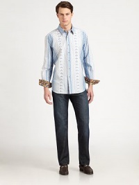Eye-catching patterns modernize this classic silhouette, with contrast trim on the cuffsPoint collar Button front Long sleeves with button cuffsCottonDry cleanImported Eye-catching patterns modernize this classic silhouette, with contrast trim on the cuffsPoint collar Button front Long sleeves with button cuffsCottonDry cleanImported