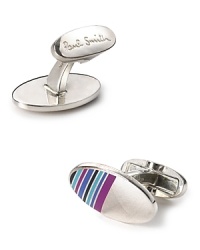 One side of the oval face offers a signature stripe pattern that complements the polished silver-tone half for an allover refined, clever and unique design from Paul Smith. One side of the oval face offers a signature stripe pattern that complements the polished silver-tone half for an allover refined, clever and unique design from Paul Smith.