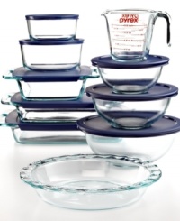 Cook, bake, reheat, warm... the list of endless possibilities goes on and on when you build a kitchen around Pyrex's container set. Eighteen versatile dishwasher- and microwave-safe pieces take you from beginning to end on all of your cooking adventures, providing a space to measure, mix, cook and then store your creations. 2-year limited warranty. Cook, bake, reheat, warm... the list of endless possibilities goes on and on when you build a kitchen around Pyrex's container set. Eighteen versatile dishwasher- and microwave-safe pieces take you from beginning to end on all of your cooking adventures, providing a space to measure, mix, cook and then store your creations. 2-year limited warranty.