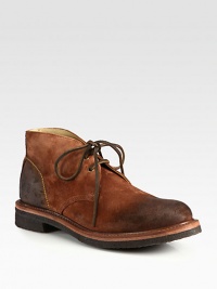 A rich suede chukka style with distinctive distressing at the toe and heel, and pairs perfectly with your well-worn denim and favorite woven sportshirts.Waxed suede upperLeather liningPadded insoleRubber soleImportedOUR FIT MODEL RECOMMENDS ordering true size. A rich suede chukka style with distinctive distressing at the toe and heel, and pairs perfectly with your well-worn denim and favorite woven sportshirts.Waxed suede upperLeather liningPadded insoleRubber soleImportedOUR FIT MODEL RECOMMENDS ordering true size.