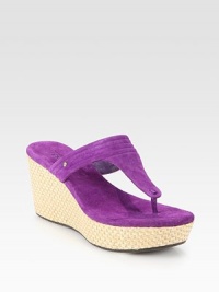 Vibrant, velvety suede in a thong silhouette with a soft suede footbed and braided hemp and straw wedge. Straw and hemp wedge, 3 (75mm)Straw and hemp platform, 1 (25mm)Compares to a 2 heel (50mm)Suede upperSuede liningRubber solePadded insoleImported