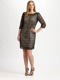 Delicately designed with shimmering sequins and lovely lace, this shift is beyond exquisite.Round necklineThree-quarter sleevesAllover sequinsConcealed back zipperFully linedAbout 24 from natural waist65% polyester/35% metallic threadDry cleanImported Delicately designed with shimmering sequins and lovely lace, this shift is beyond exquisite.Round necklineThree-quarter sleevesAllover sequinsConcealed back zipperFully linedAbout 24 from natural waist65% polyester/35% metallic threadDry cleanImported