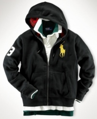 Ralph Lauren's classic-fitting full-zip hoodie in ultra-soft cotton fleece is finished with our heritage Big Pony embroidery and a number patch for an athletic feel.