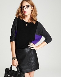 Embolden your look in this Aqua Cashmere color block sweater, cut in a boxy silhouette with three-quarter sleeves. Balance the loose-fit look with a slim leather skirt or your favorite distressed skinnies and look haute while it's cool. Embolden your look in this Aqua Cashmere color block sweater, cut in a boxy silhouette with three-quarter sleeves. Balance the loose-fit look with a slim leather skirt or your favorite distressed skinnies and look haute while it's cool.