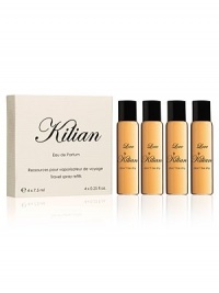 An inspiration from the Marshmallow. A pure sensual treat. A travel spray for men and women. A magnetic object, literally. A monolith engraved with the Achilles' shield, signature of L'Oeuvre noire collection. As always, the travel spray is refillable to travel with your favorite Kilian fragrance. A set with 4 refills, 0.25 oz. each. An inspiration from the Marshmallow. A pure sensual treat. A travel spray for men and women. A magnetic object, literally. A monolith engraved with the Achilles' shield, signature of L'Oeuvre noire collection. As always, the travel spray is refillable to travel with your favorite Kilian fragrance. A set with 4 refills, 0.25 oz. each.