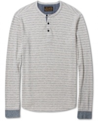 For that laid-back look, slip on the stripes of this three-button henley shirt from Lucky Brand Jeans. For that laid-back look, slip on the stripes of this three-button henley shirt from Lucky Brand Jeans.