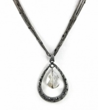 Alfani Necklace, Hematite-Tone Textured Teardrop with Crystals Pendant Necklace.